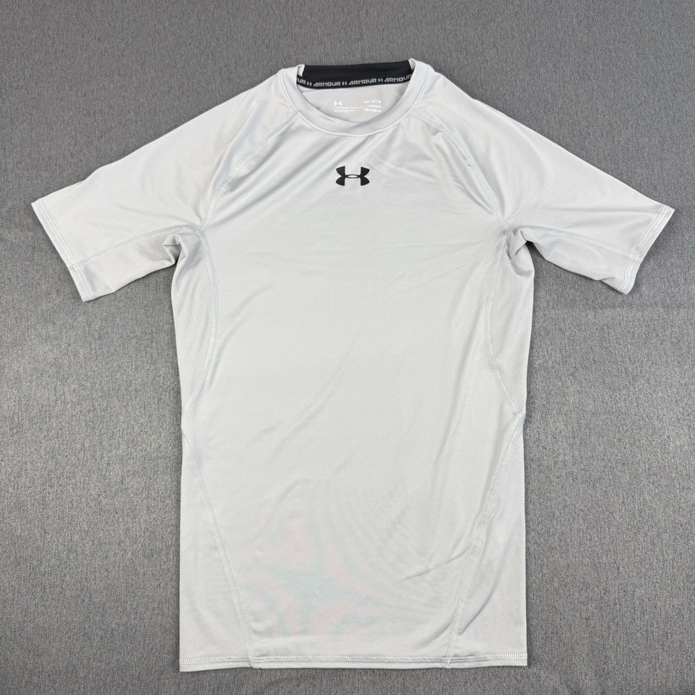 Under Armour HeatGear Shirt Mens M Gray Polyester Compression Crew Neck Stretch